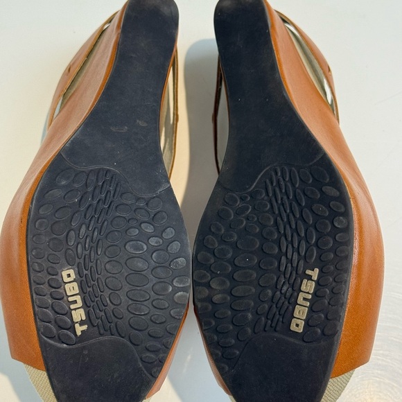 Tsubo Open Toe Brown Leather Wedge Sandals Slip On Slide Women’s Size: 6 - Picture 9 of 9